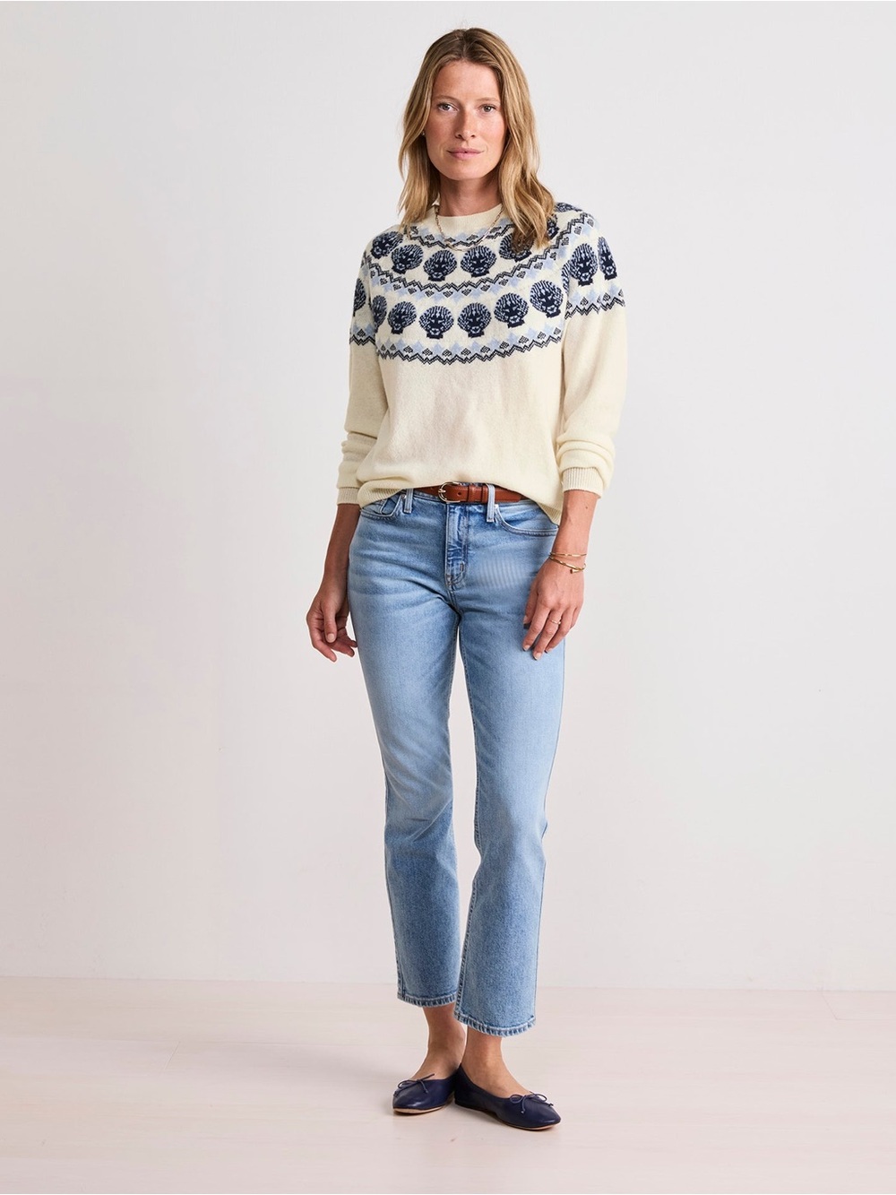 Vineyard Vines Cashmere Cream Crewneck Fair Isle Shell Sweater XS - Picture 2 of 3